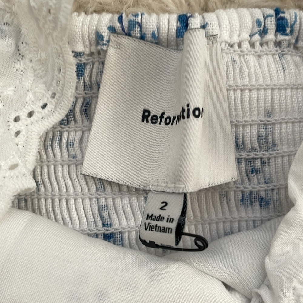 New Reformation Alice Lace Trim Puff Sleeve Crop Top - Picture 5 of 7